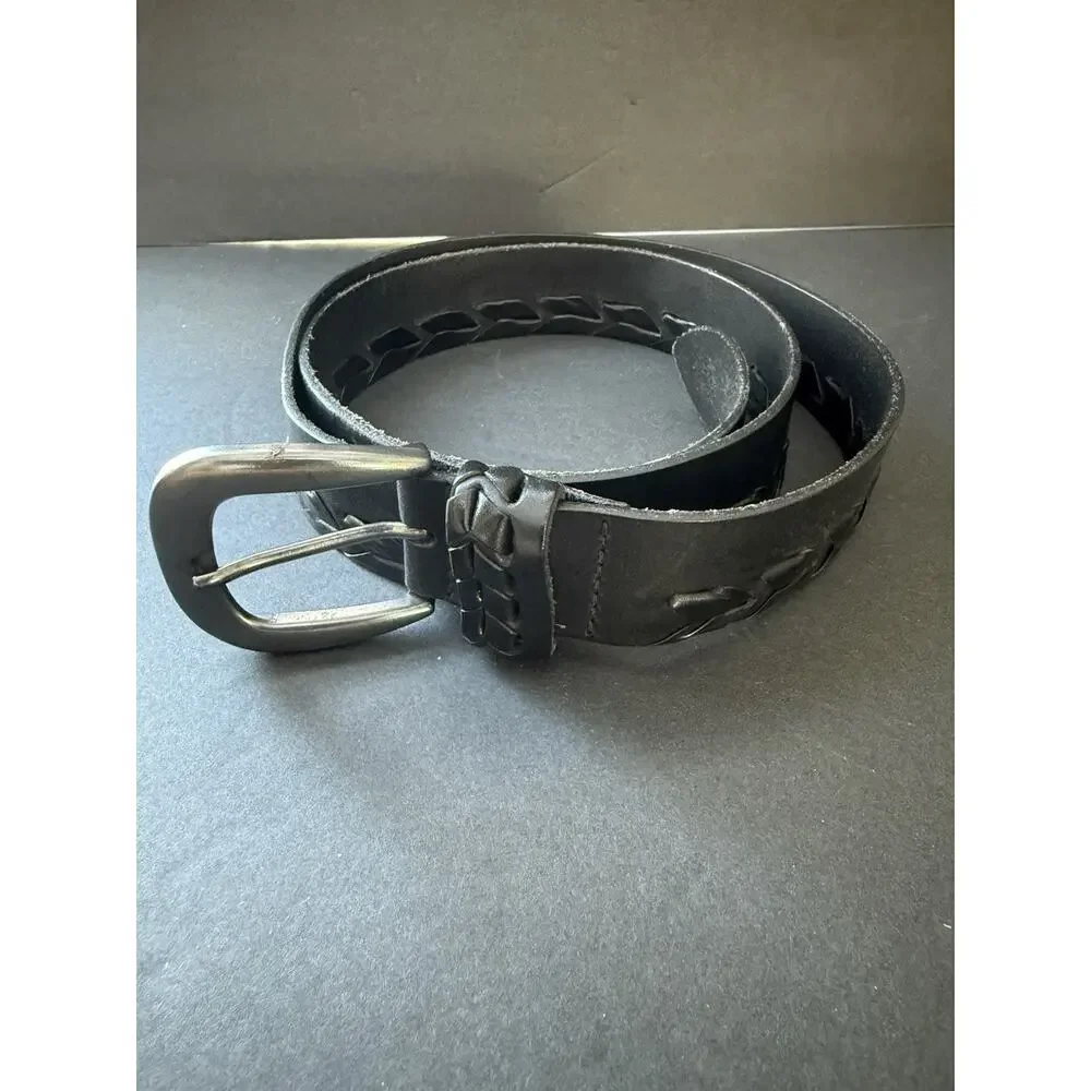 Handcrafted Mens Leather Belt Woven Braided Black Size 40 Artisan Casual Career